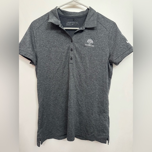 NIKE Golf Shirt Womens Large Grey Dri-Fit RARE Polo Golden Oak Disney - Picture 1 of 7